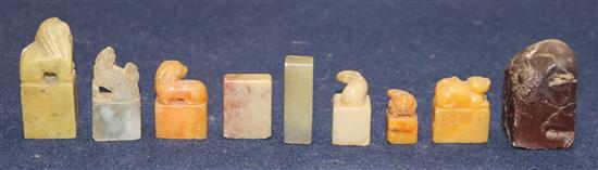 A group of 19th and 20th century Chinese soapstone seals, some inscribed